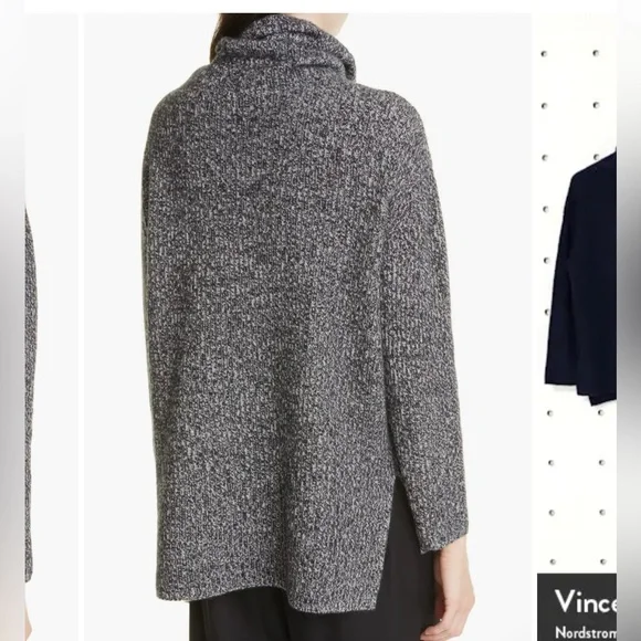 Nordstrom Signature Funnel Neck Cashmere Tunic Sweater Grey Black size XL - Picture 2 of 6